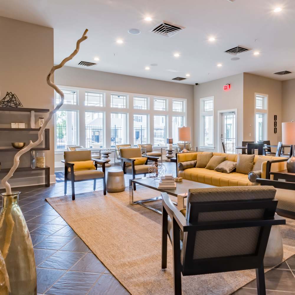 Modern lounge area with seating at Stonegate at the Crossroads in Zion Crossroads, Virginia