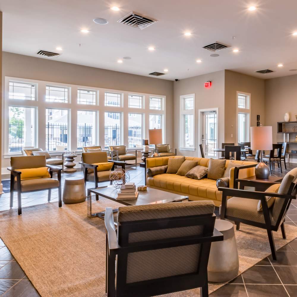 Modern lounge area with seating at Stonegate at the Crossroads in Zion Crossroads, Virginia