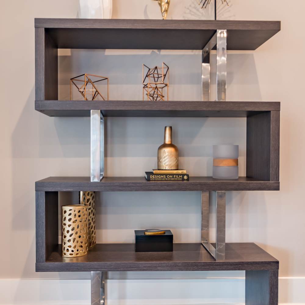 Modern decorative shelving unit at Stonegate at the Crossroads in Zion Crossroads, Virginia