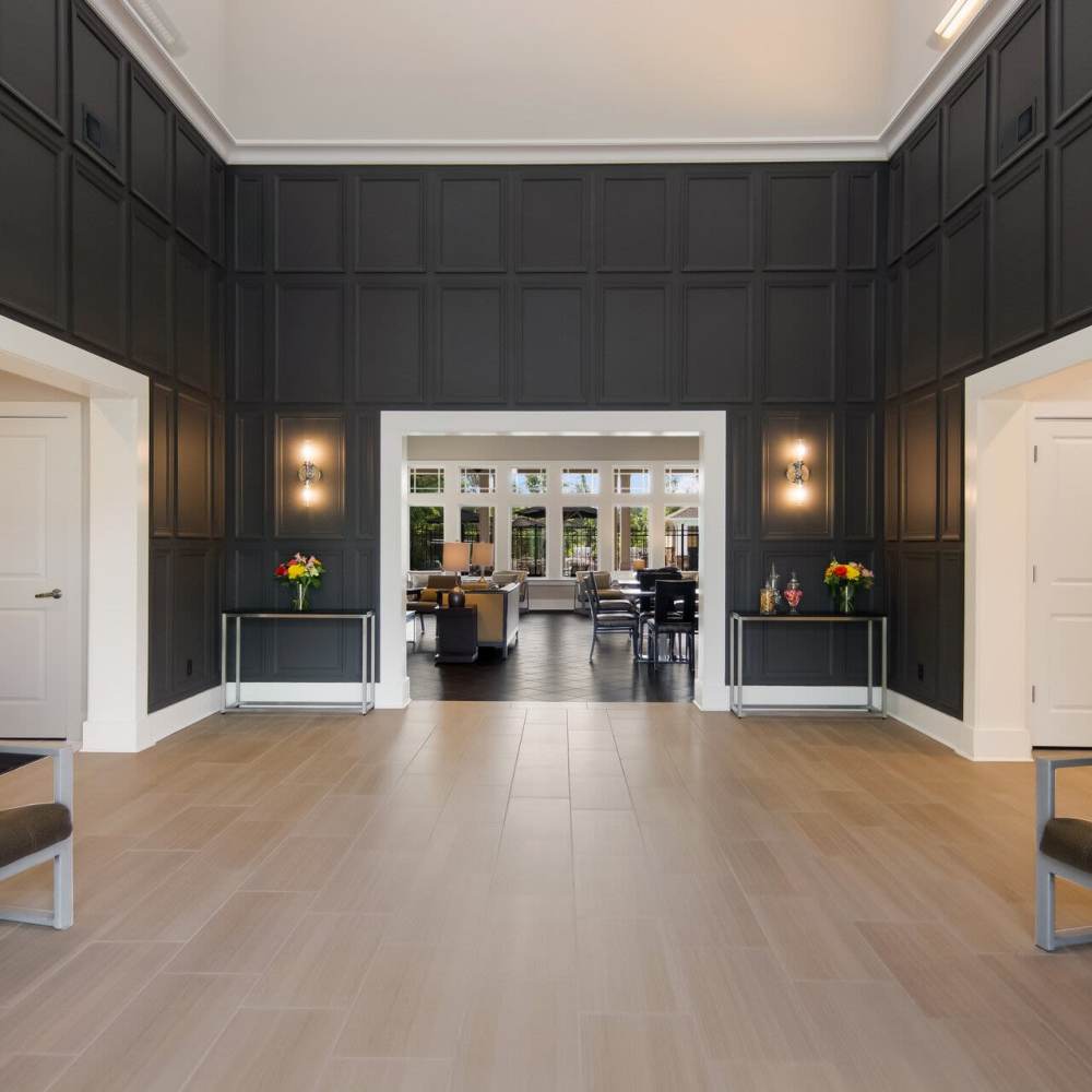 Elegant lobby with seating at Stonegate at the Crossroads in Zion Crossroads, Virginia