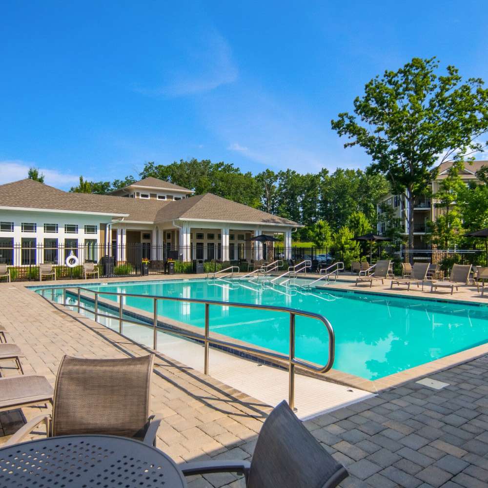 Resort-style pool at apartment community at Stonegate at the Crossroads in Zion Crossroads, Virginia