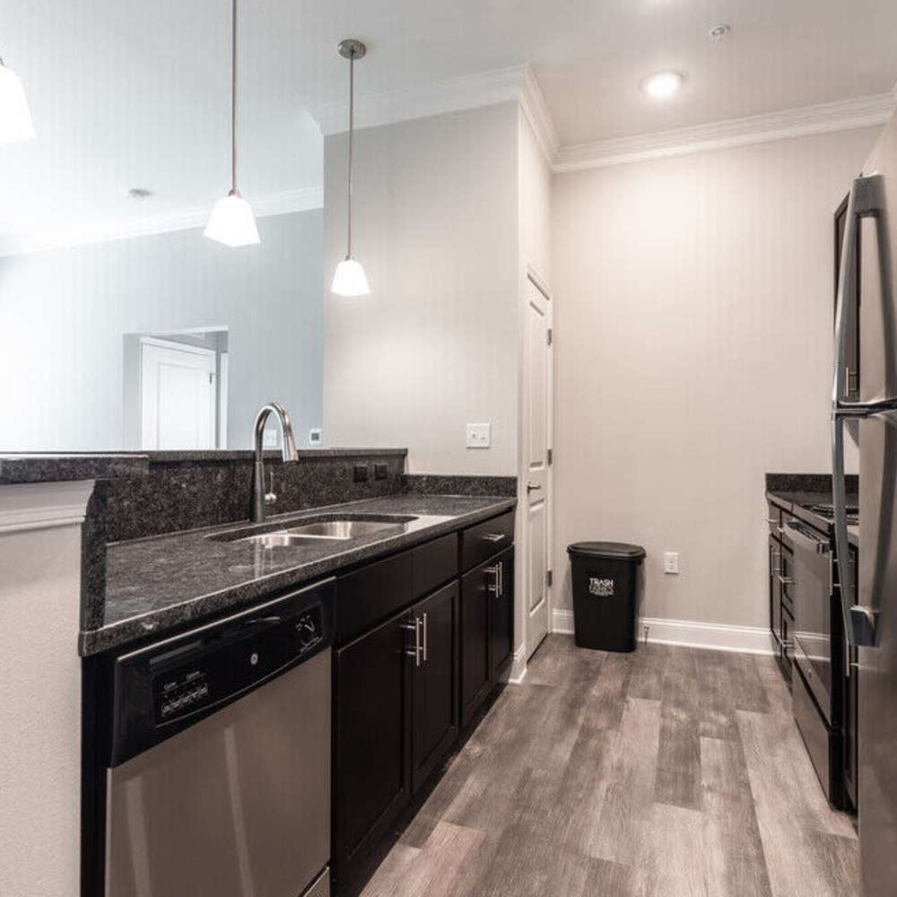 Kitchen with raised countertop at The Apartments At Kelton Station in Williamsburg, Virginia