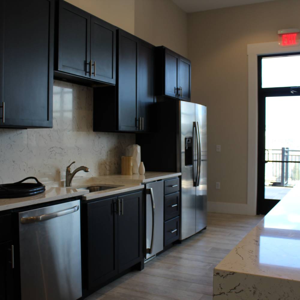 Clubhouse kitchen at The Adams at Peppers Ferry in Christiansburg, Virginia