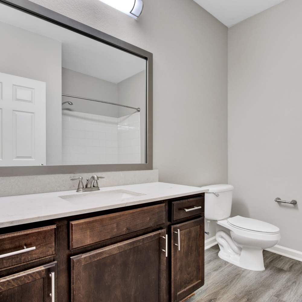 Bathroom with double-sink vanity at Chenal Pointe at the Divide in Little Rock, Arkansas