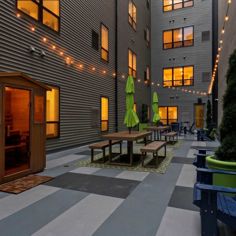 Outdoor courtyard at High & Cherry in Columbus, Ohio