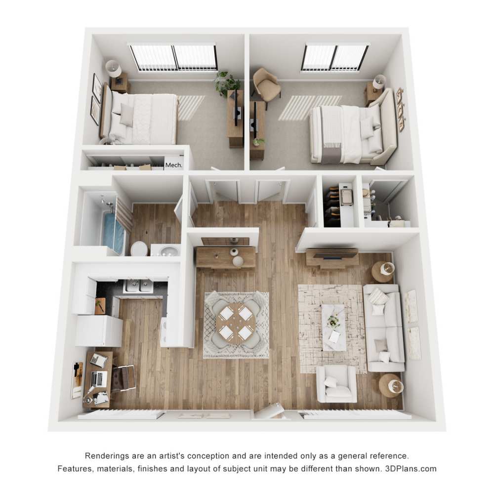 2 by 1 floor plan at Mandolin Apartments