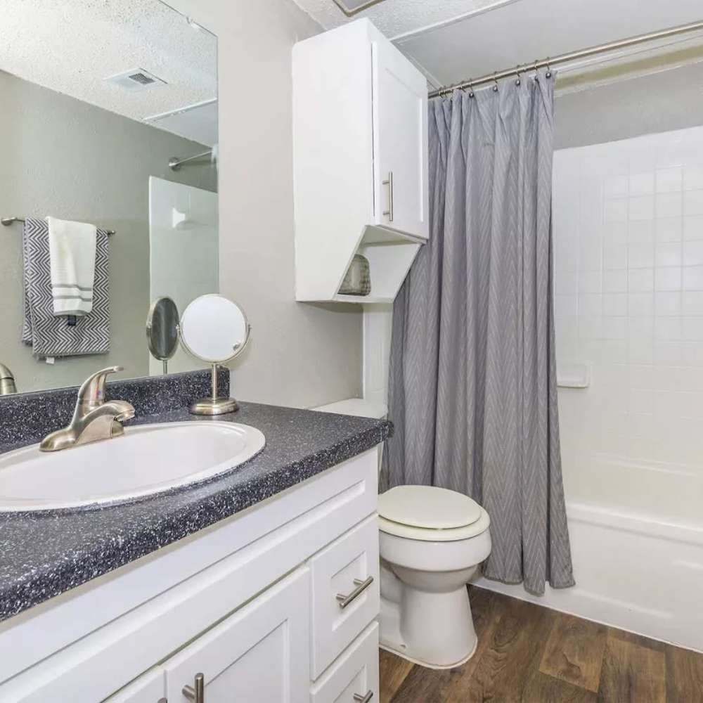 Bath walk-in shower at Barcelo Apartment Homes in San Antonio, Texas