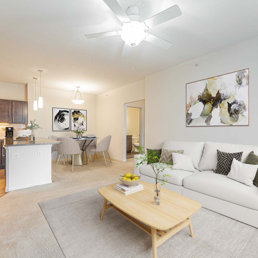 Kitchen and living room at Celtic Crossing in St. Peters, Missouri