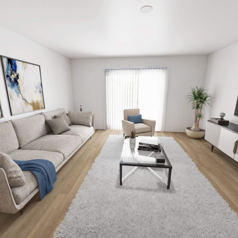 Living room in a model home at Park and 3rd Lofts in Alexandria, Minnesota