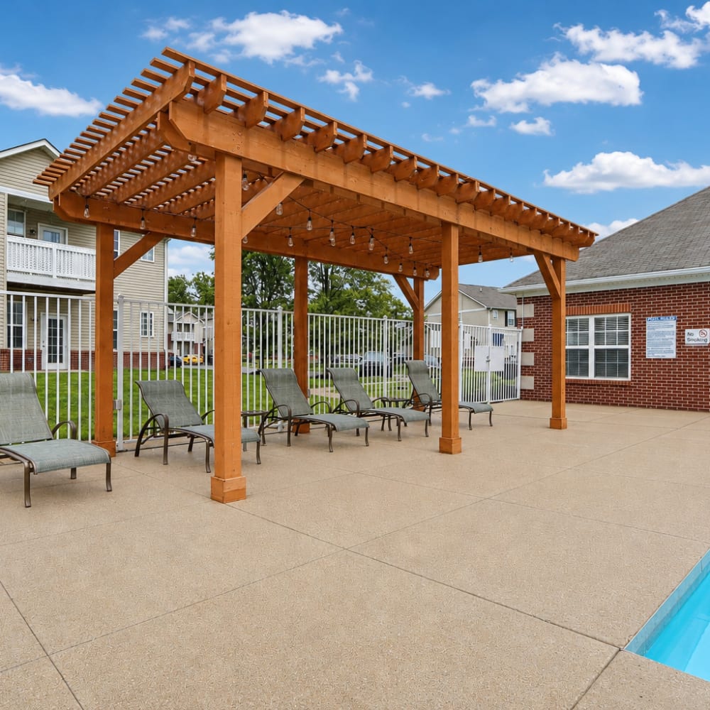 Outdoor patio by the pool at Bluestone in Greenfield,Indiana