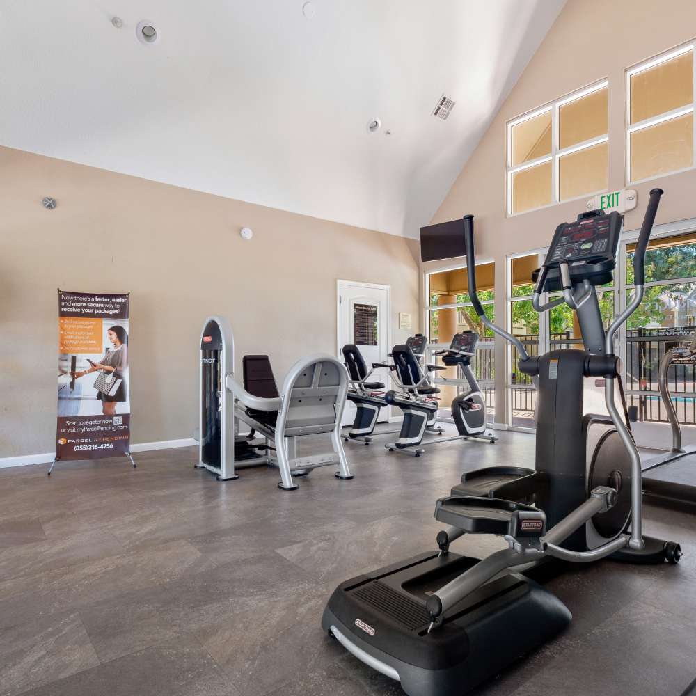 Fitness center with treadmills and other equipment at Bridges at San Ramon in San Ramon, California