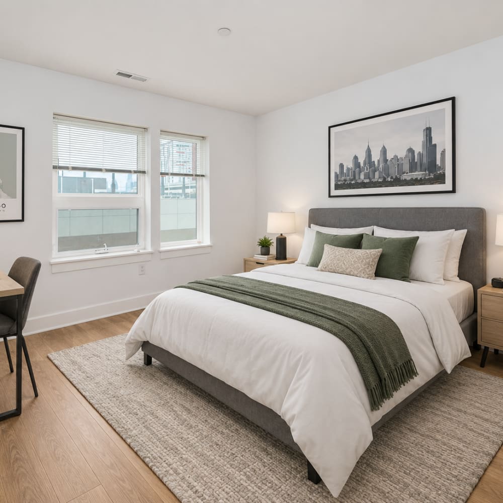 Styled bedroom at NC Five in Philadelphia, Pennsylvania
