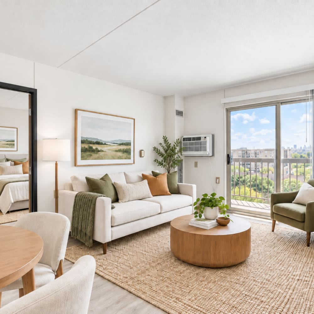 Living room at Village Center in Detroit, Michigan