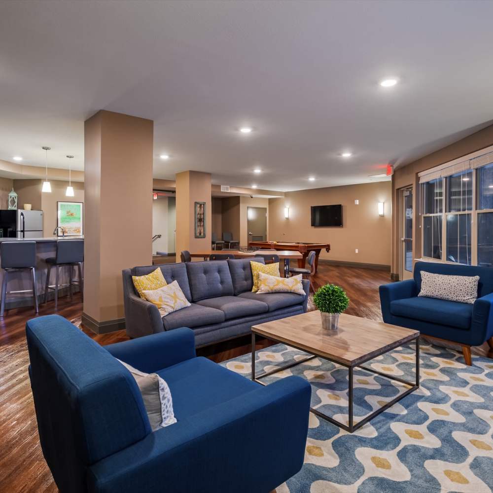 Clubhouse seating area at Water Street Apartments in Dayton, Ohio