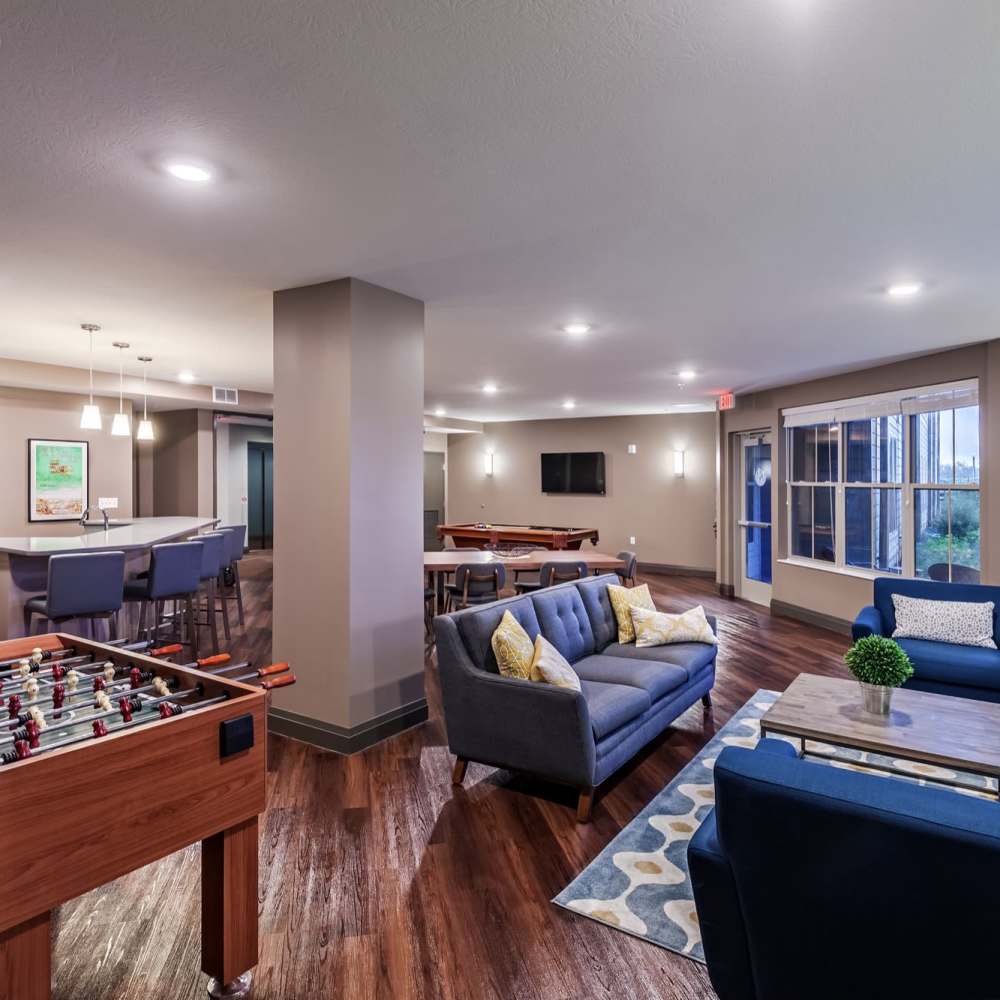 Games in the clubhouse at Water Street Apartments in Dayton, Ohio