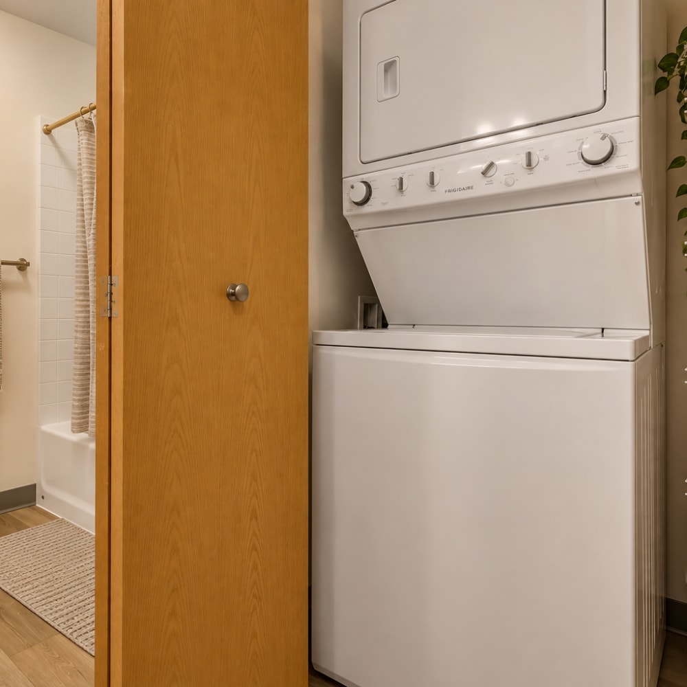 Laundry room with washer and dryer at Residences on Main in Twin Lakes, Wisconsin