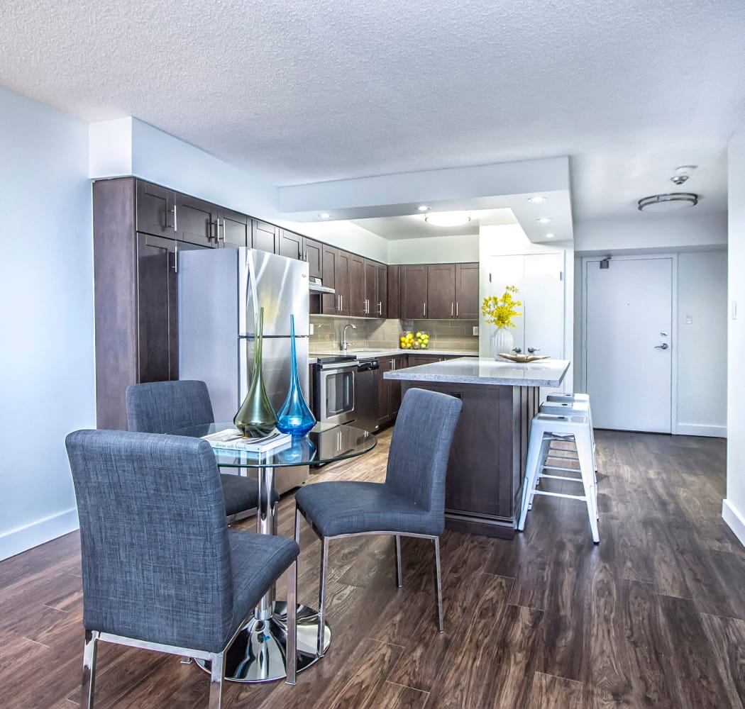 Dining area at 57 Charles at Bay in Toronto