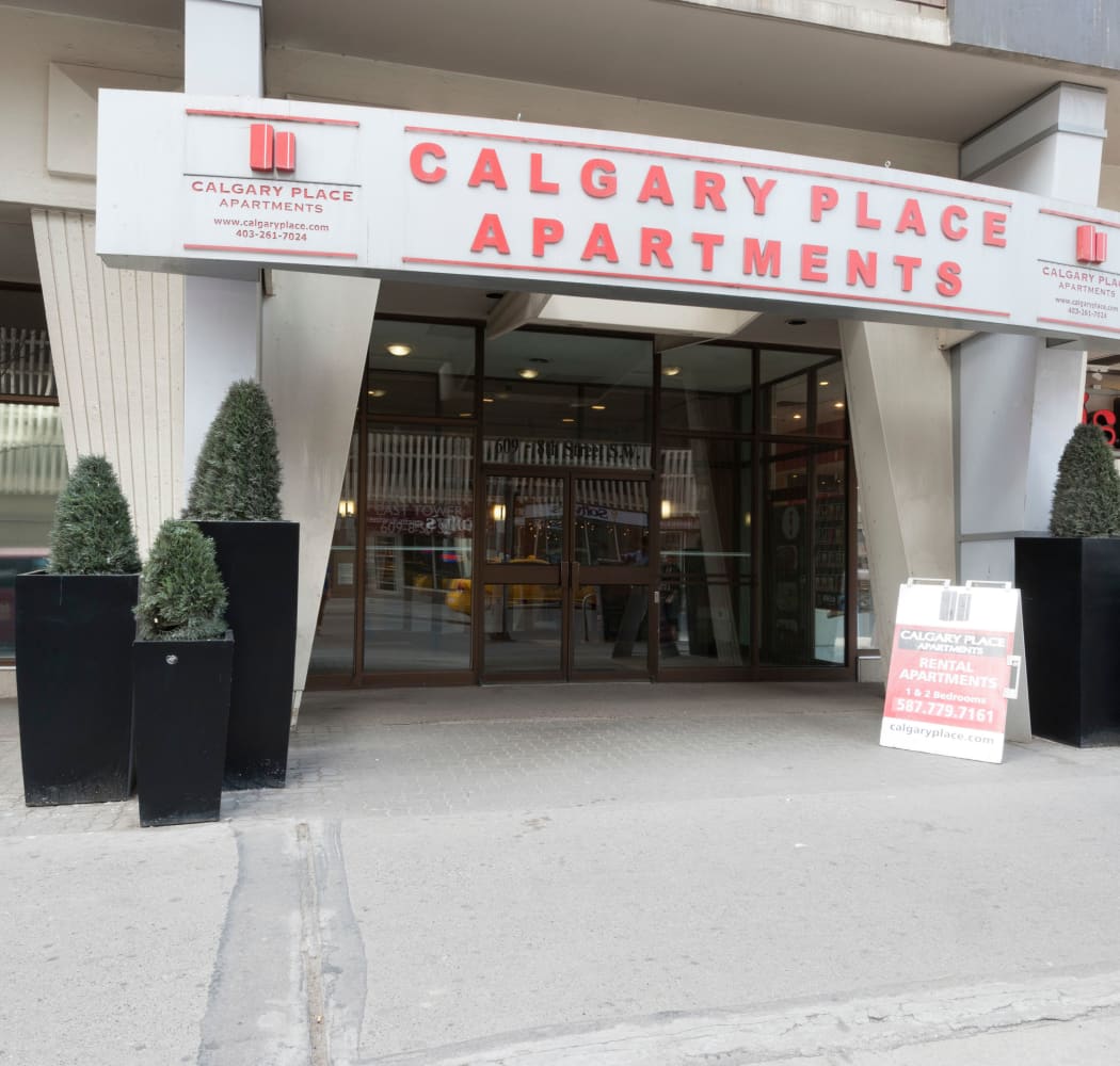 Building entrance at Calgary Place Apartments in Calgary