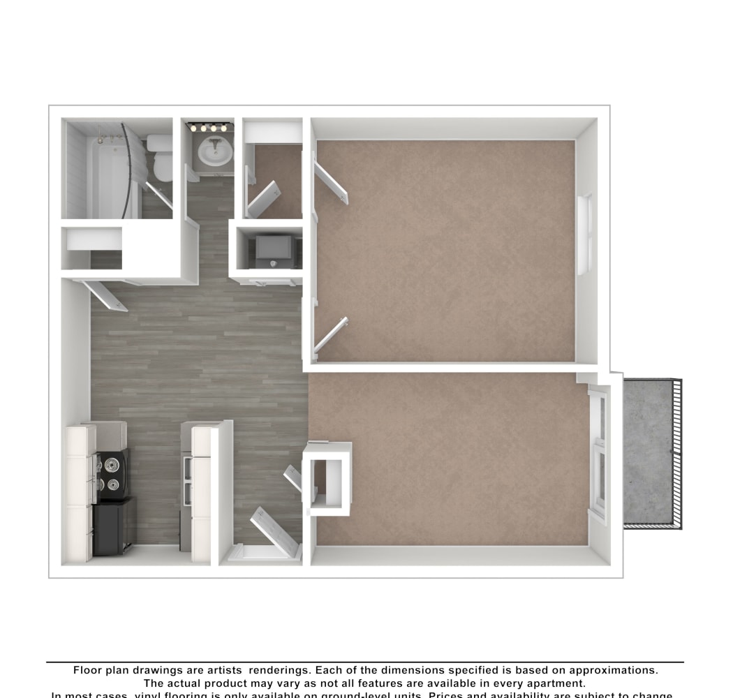 1x1 floor plan drawing at Valley Station Apartment Homes in Birmingham, Alabama
