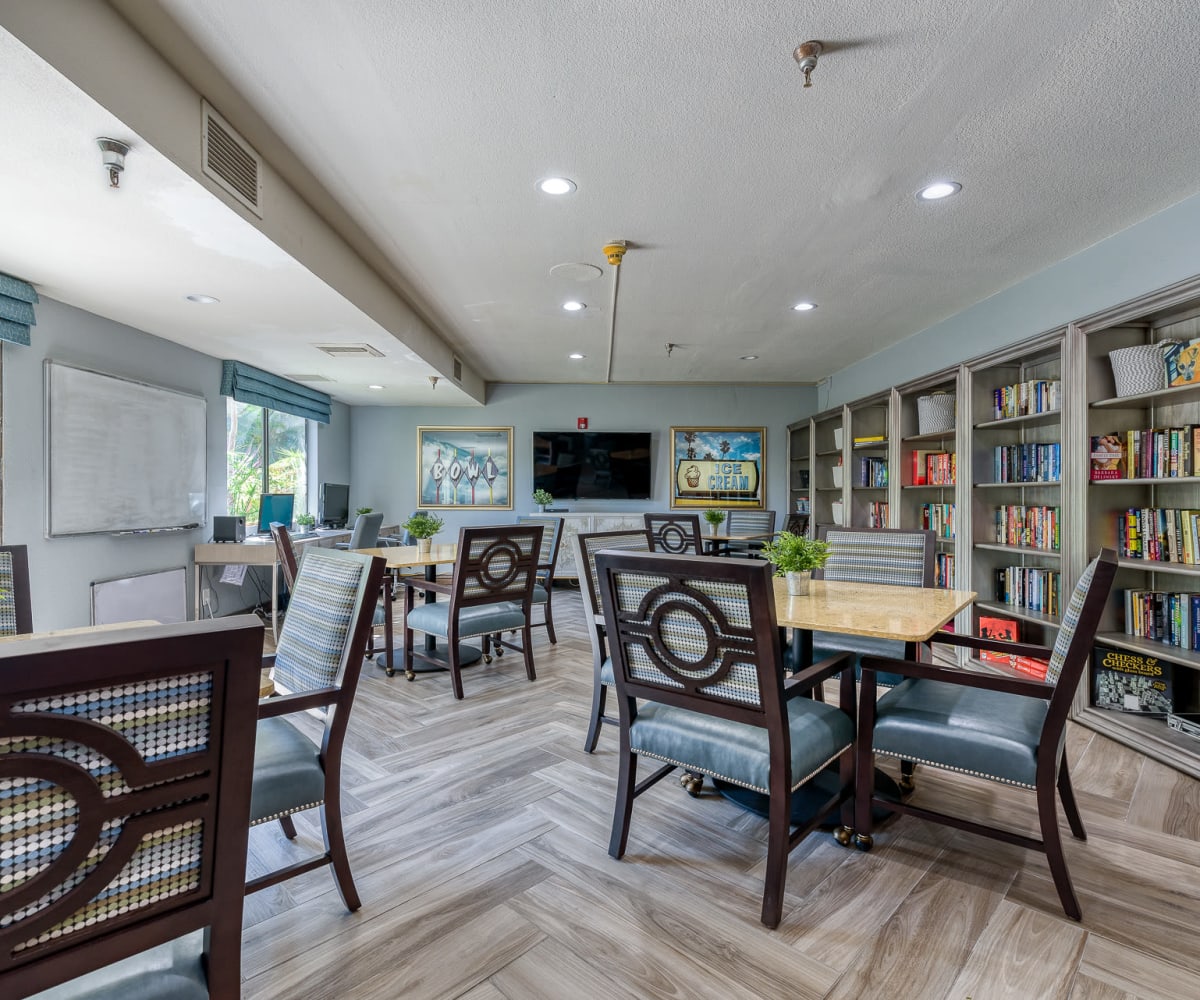 Large library at Alta Vista Senior Living in Vista, California