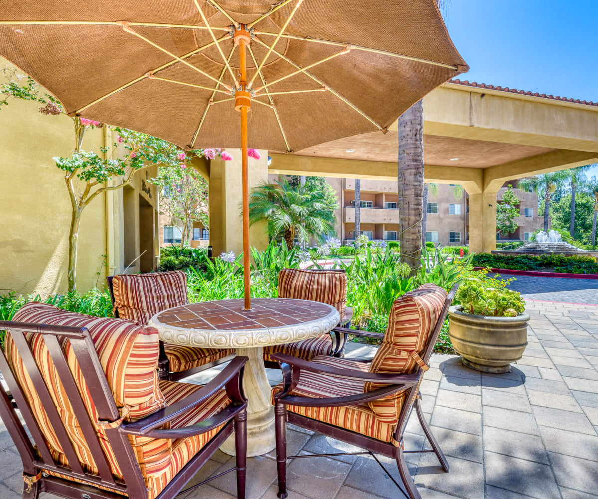 Outdoor tables at Meridian at Anaheim Hills in Anaheim, California