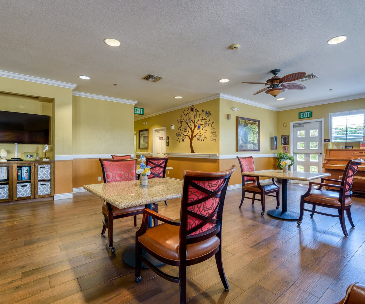 Spacious dining area at Pacifica Senior Living Newport Mesa in Costa Mesa, California
