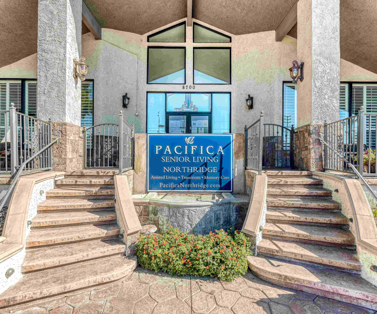 Front entrance to Pacifica Senior Living Northridge in Northridge, California