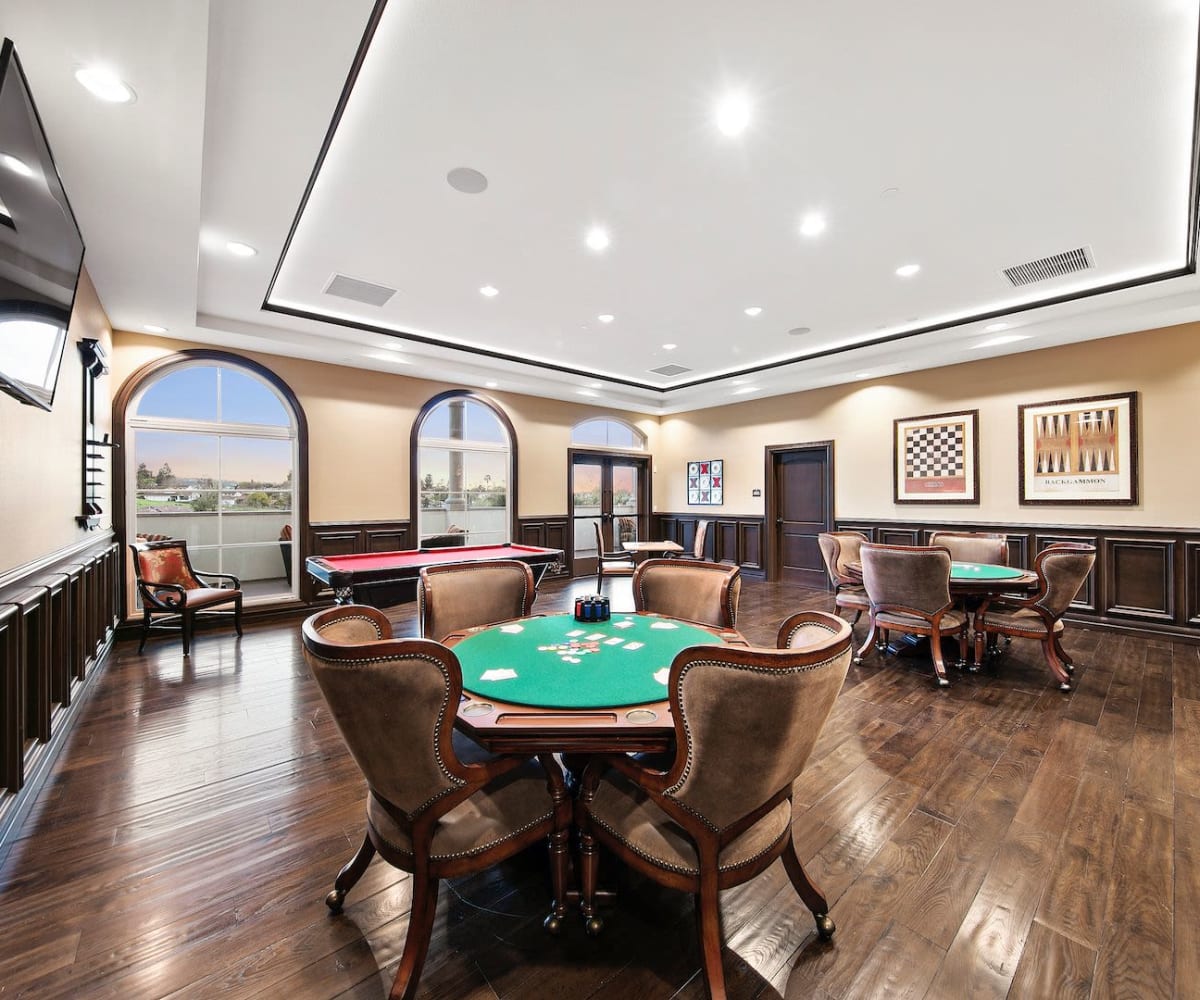Game room at Pacifica Senior Living Oceanside in Oceanside, California
