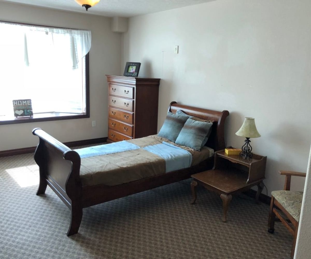 Bedroom in an apartment at Pacifica Senior Living Pinehurst in Pinehurst, Idaho