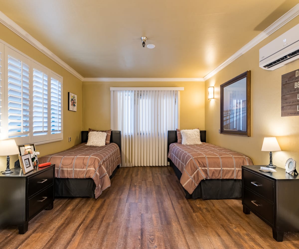 Bedroom in an apartment at Pacifica Senior Living Santa Barbara in Santa Barbara, California