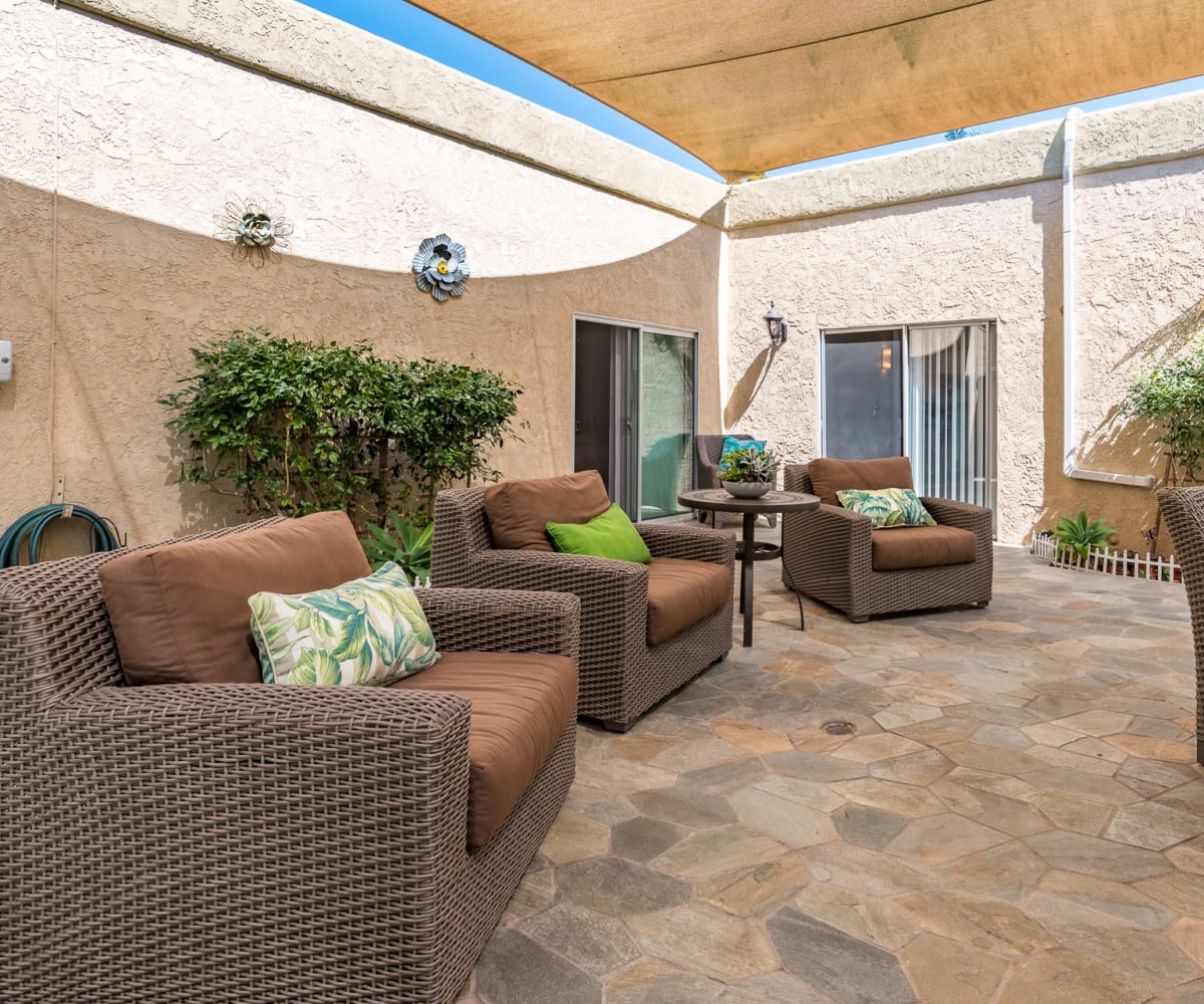 Patio area at Pacifica Senior Living Santa Barbara in Santa Barbara, California