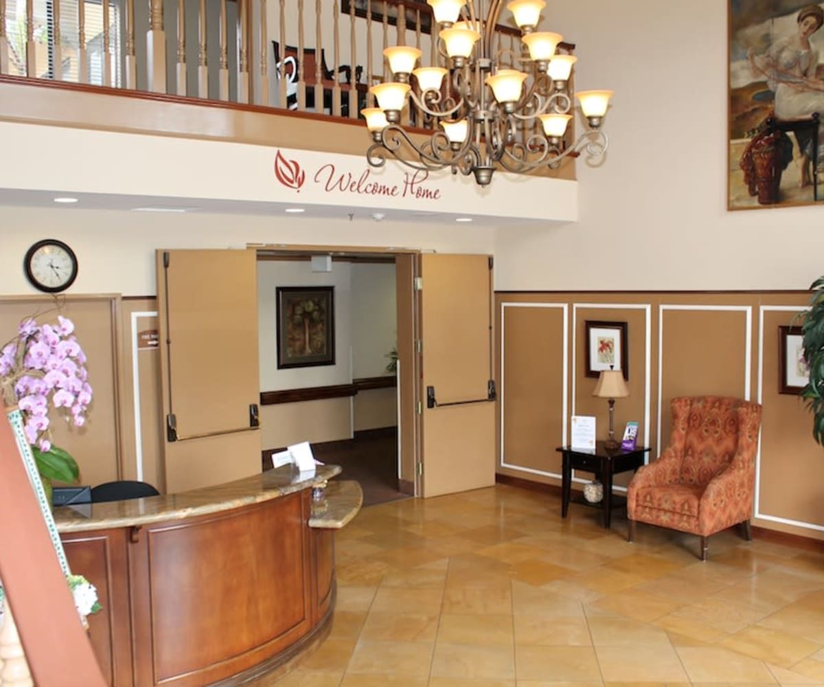 Lobby area at Pacifica Senior Living Santa Clarita in Newhall, California