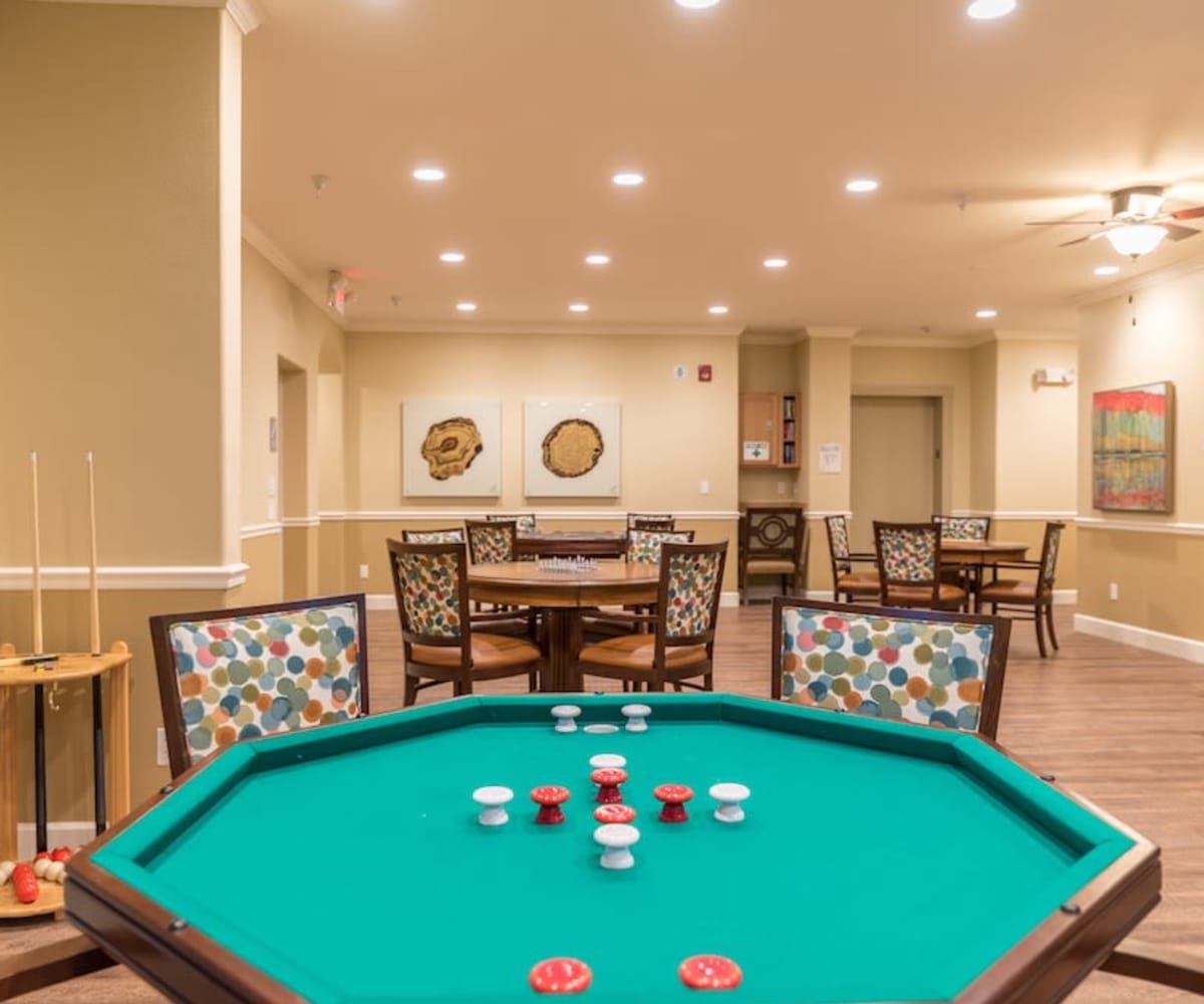 Game room at Pacifica Senior Living Vancouver in Vancouver, Washington