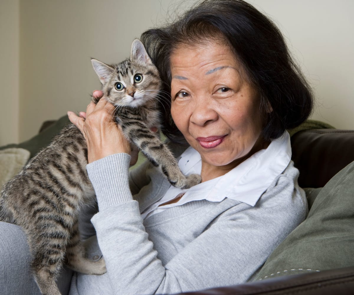 Resident with pet cat at The Woodmark at Daytona Beach in Daytona Beach, Florida