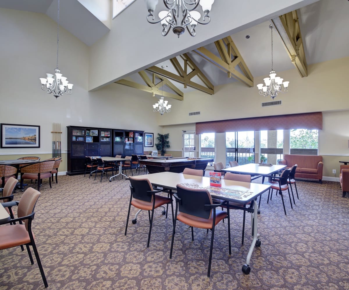 Resident recreation room at Pacifica Senior Living Encinitas in Encinitas, California