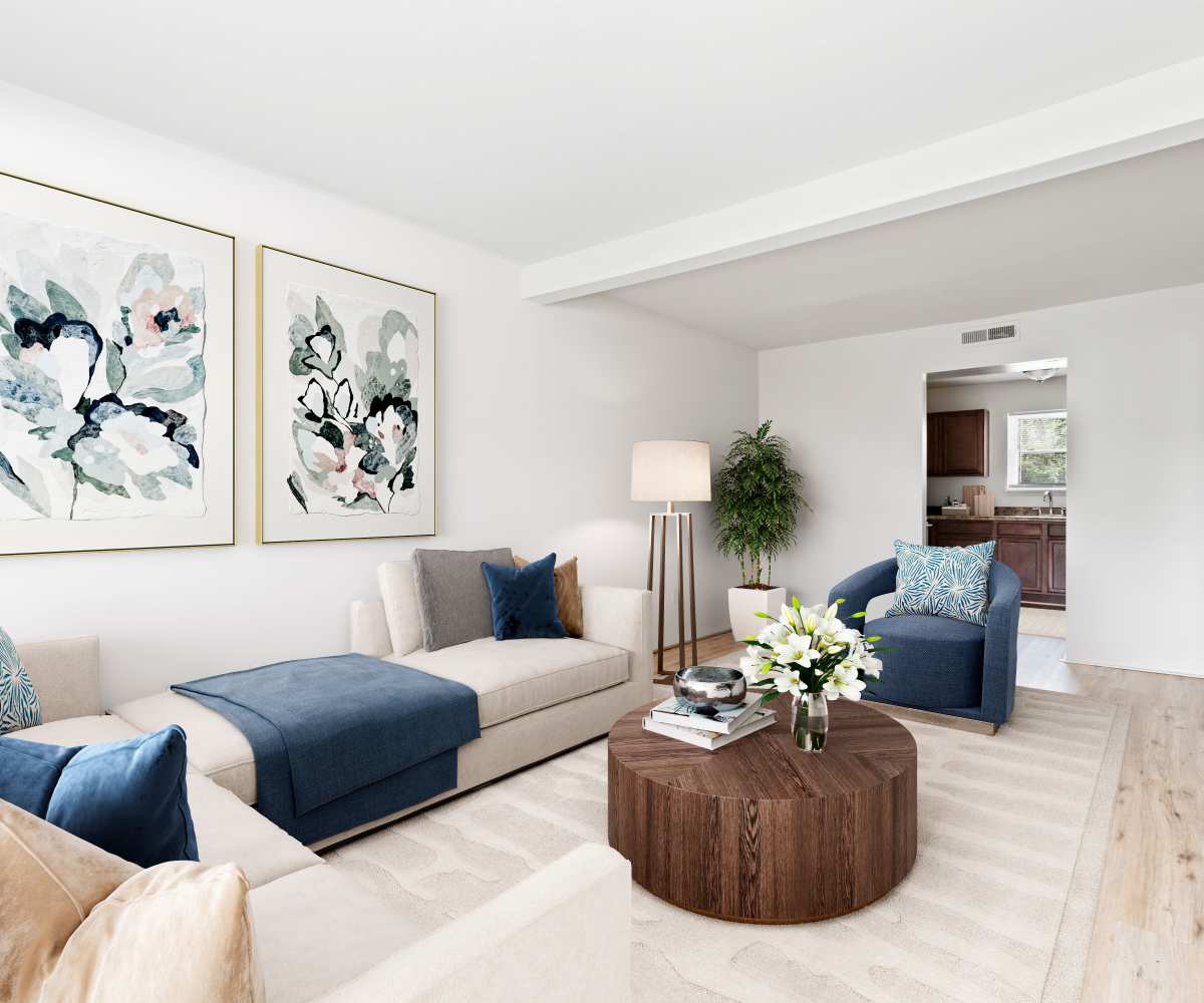 apartment living room at Misty Pines Apartments in Ashland, Virginia