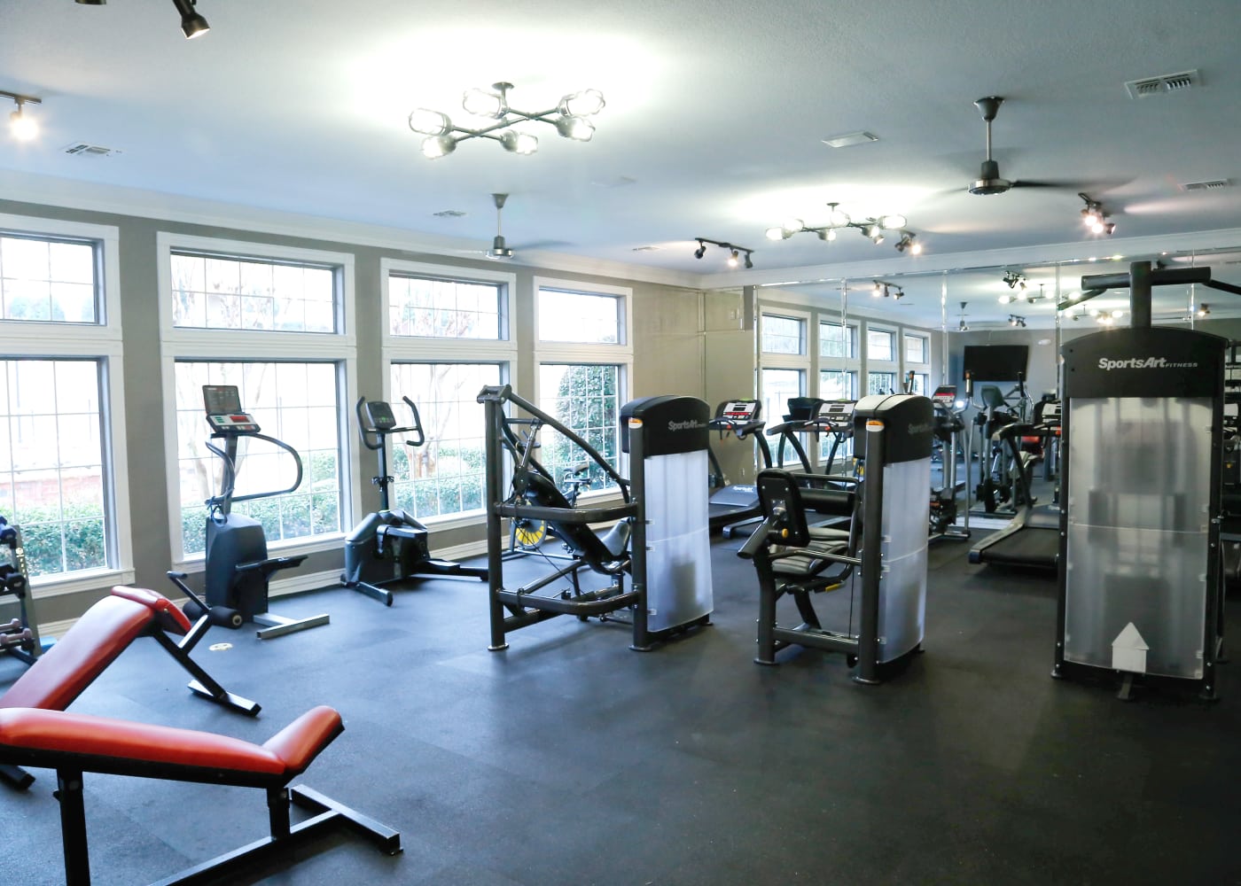 Off Campus Student Housing at Flatts at South Campus has a large Fitness Center.