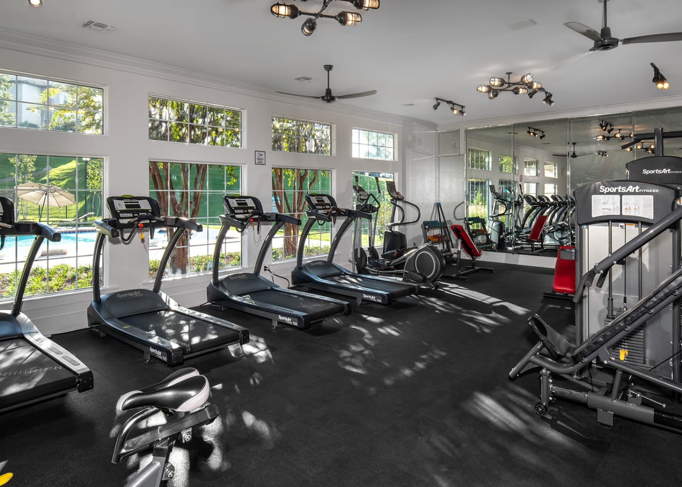Off Campus Student Housing at Flatts at South Campus has a large Fitness Center.