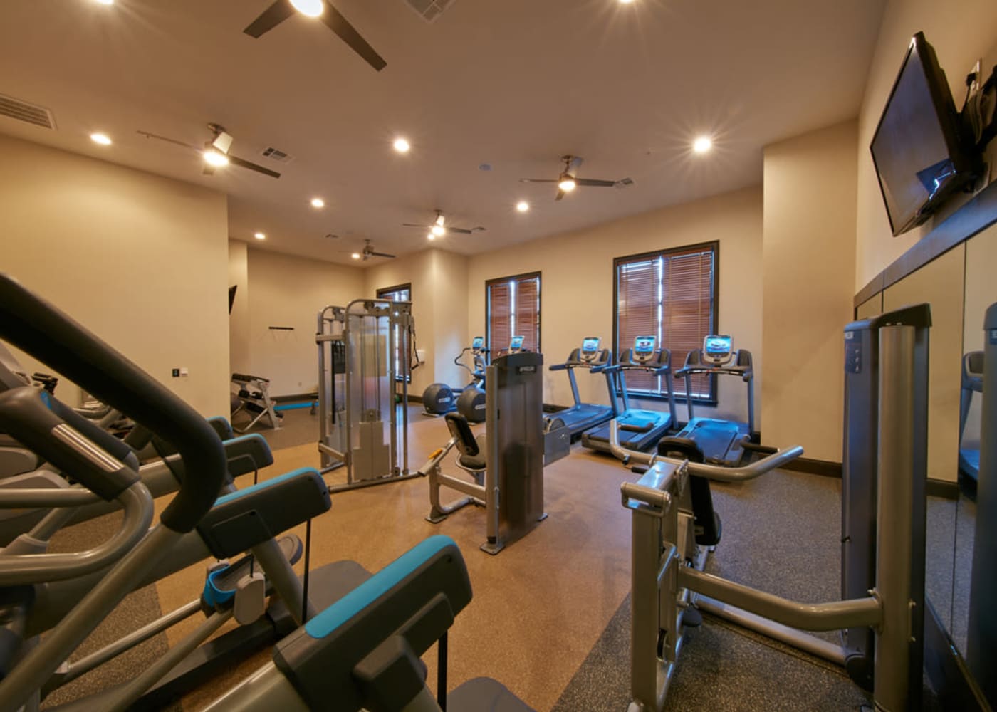 The fitness center at Trifecta Apartments in Louisville, Kentucky.