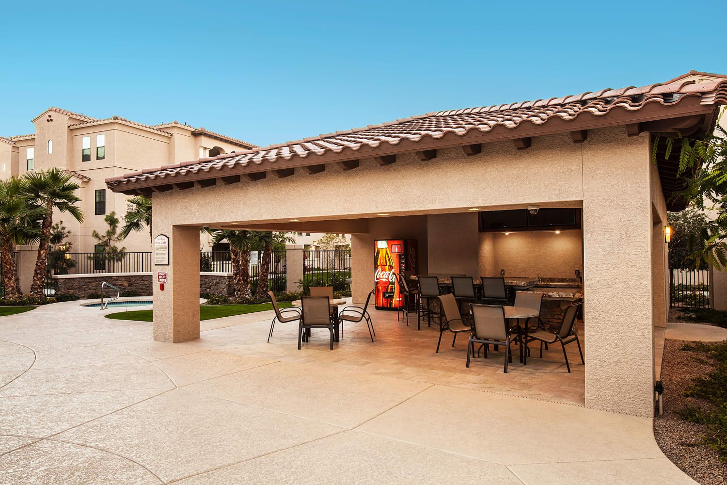 Poolside community clubhouse at San Marquis in Tempe, Arizona