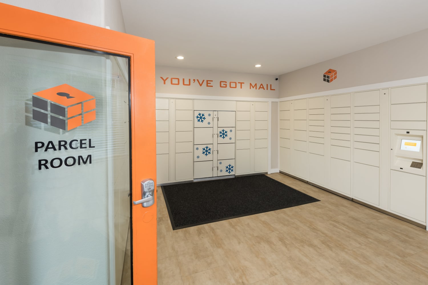 Mailroom and parcel pickup center at The Knolls at Inglewood Hill in Sammamish, Washington