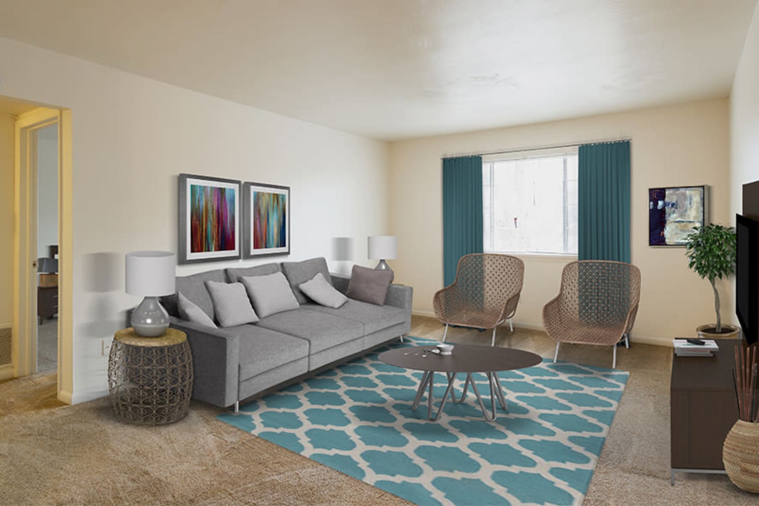 Imperial North Apartments offers a cozy living room in Rochester, New York
