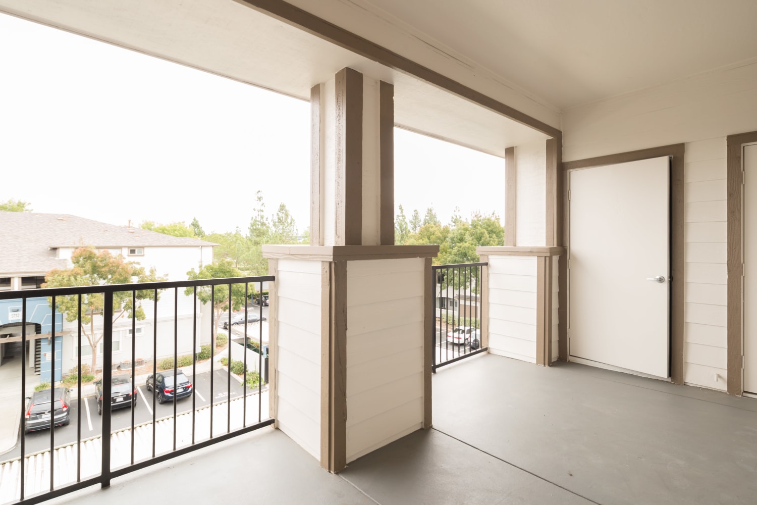 A balcony at Park Hacienda Apartments in Pleasanton, California