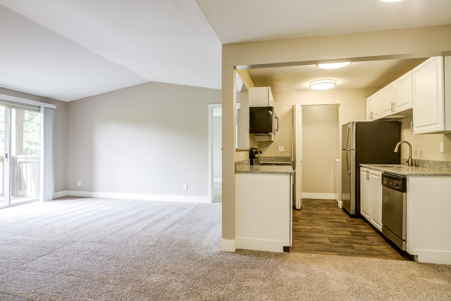 Living Room and Kitchen at Campbell Run Apartments in Woodinville, Washington