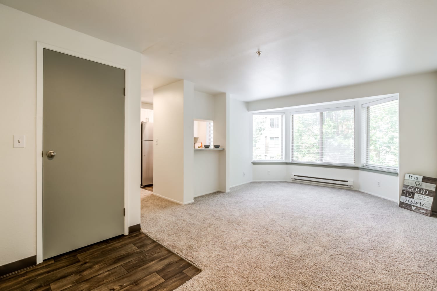 Well lit Living room at Metropolitan Park Apartments in Seattle, Washington
