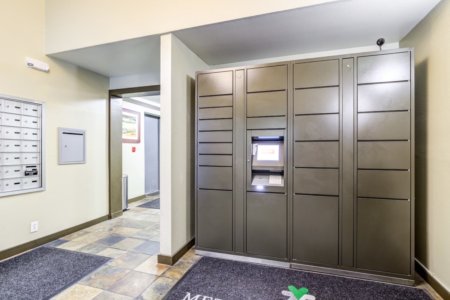Mailroom and parcel pickup  at Metropolitan Park Apartments in Seattle, Washington