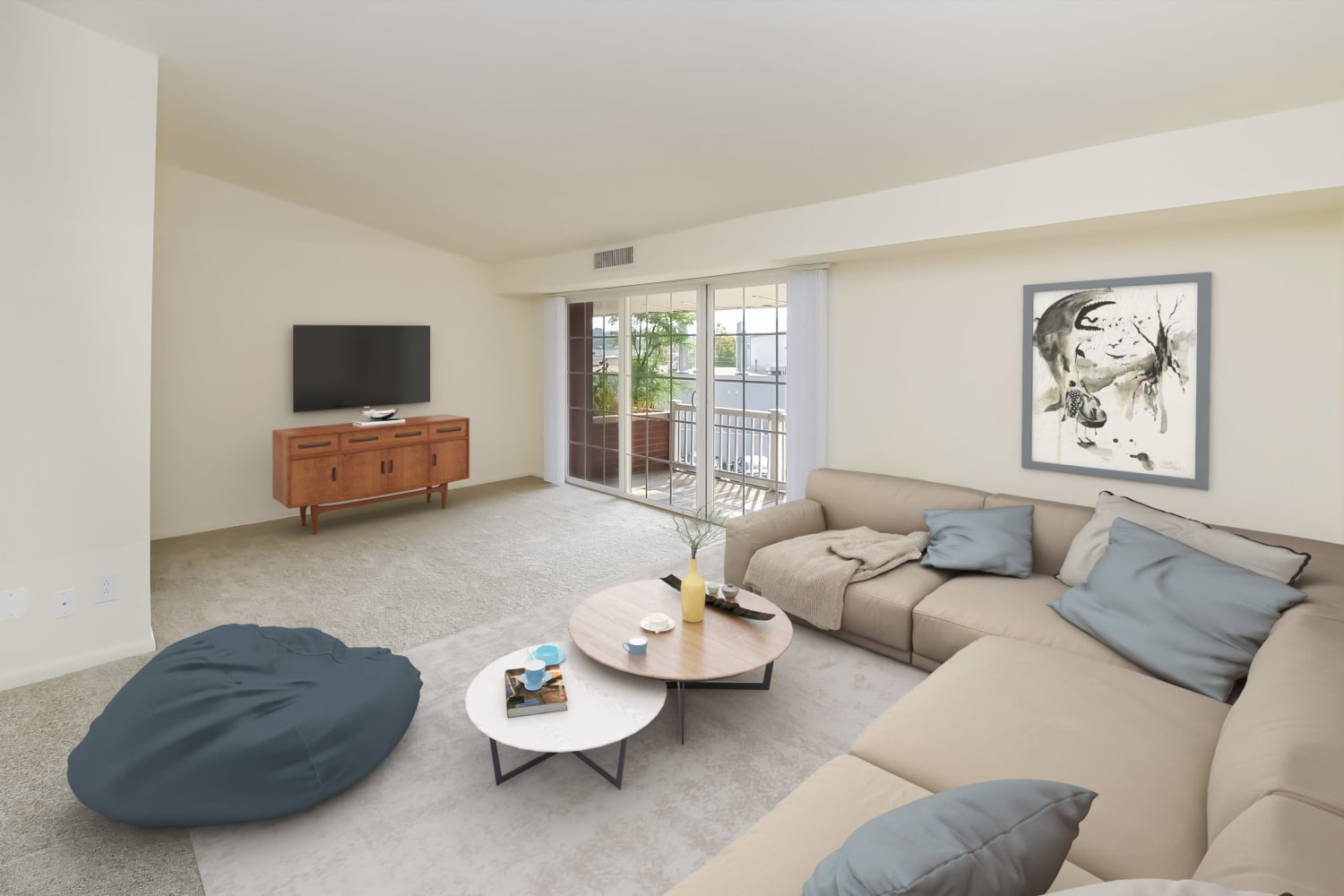 Spacious living room at Strafford Station Apartments in Wayne, Pennsylvania