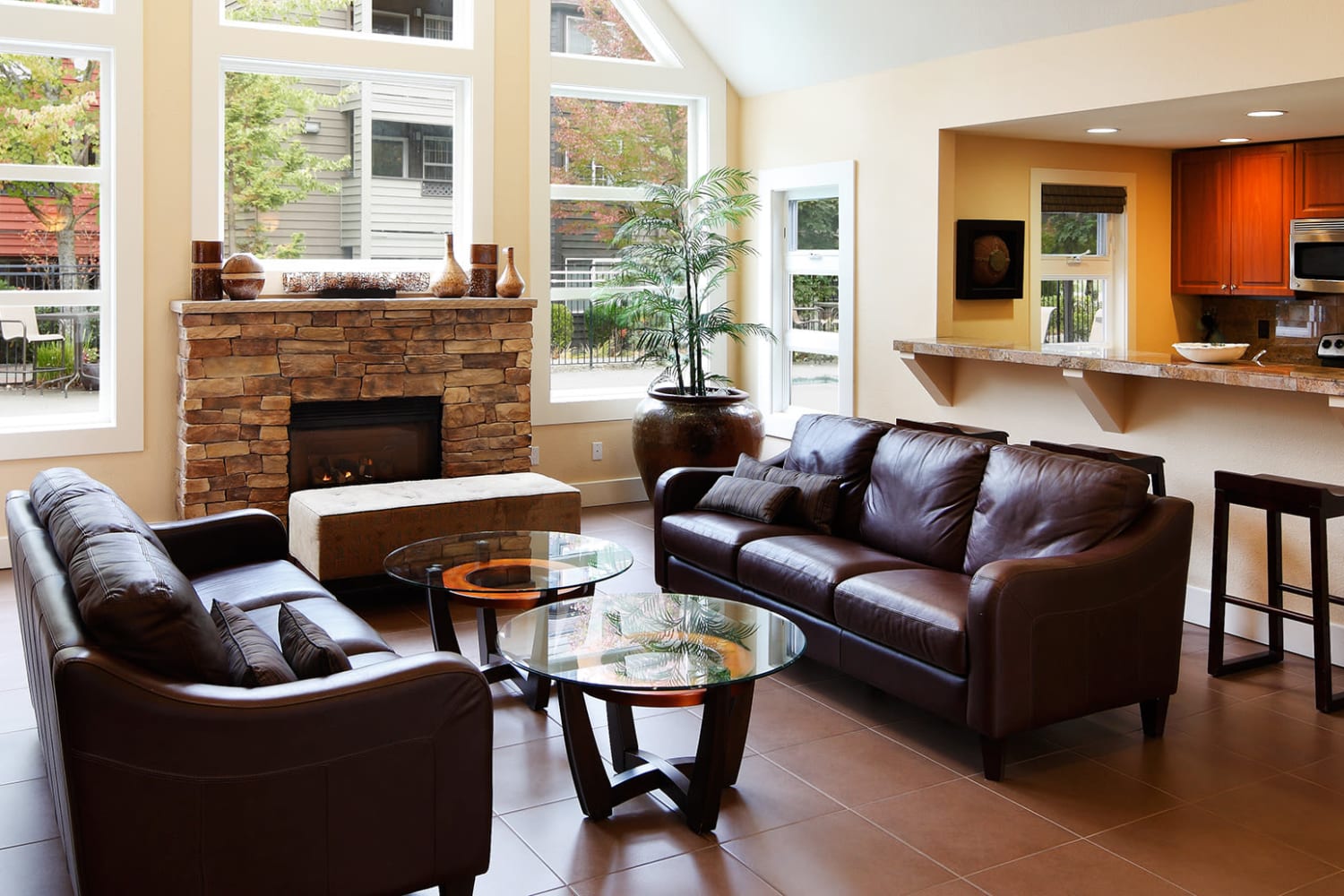 Modern clubhouse with lounge area at Redmond Place Apartments in Redmond, Washington