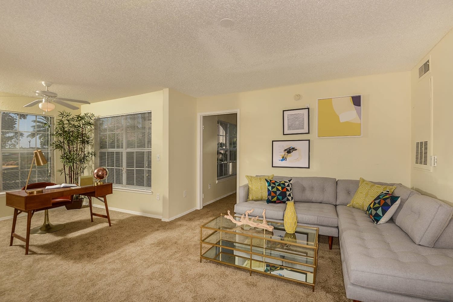Model living room at Royal St. George at the Villages Apartment Homes in West Palm Beach, Florida