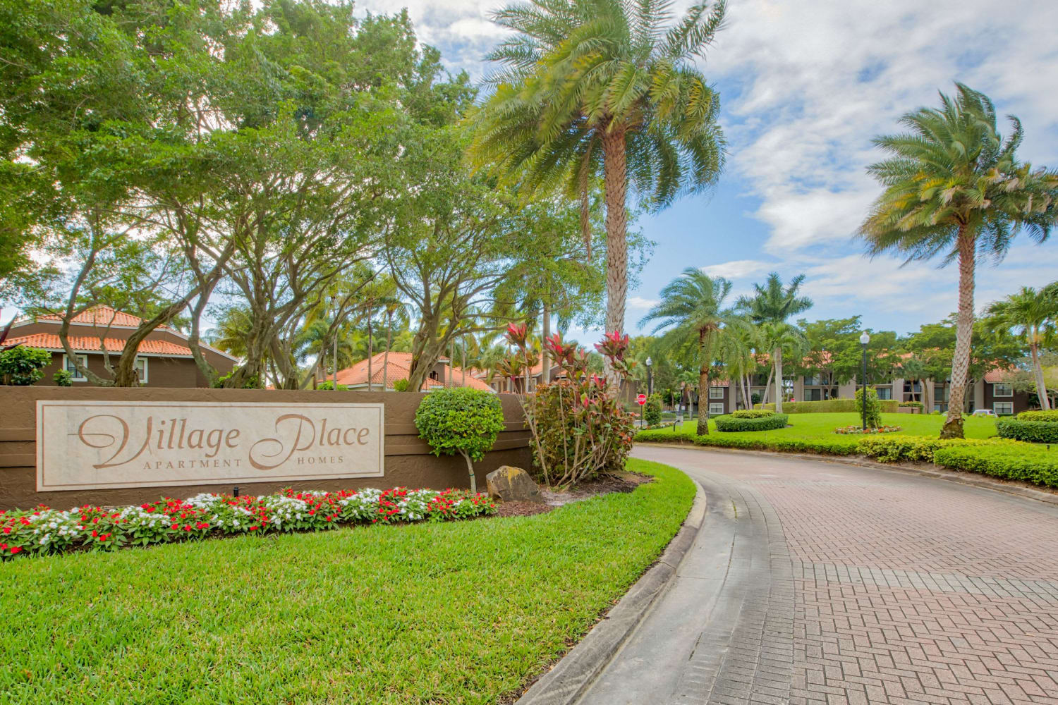 Sign at the entrance of Village Place Apartment Homes in West Palm Beach, Florida